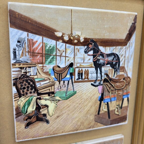 Vintage Enesco Framed Ceramic Wall Tiles Home Decor Early American Japan - Picture 3 of 11